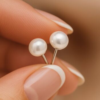 Sterling Silver White Freshwater Pearl Stud Earrings, 5 of 9