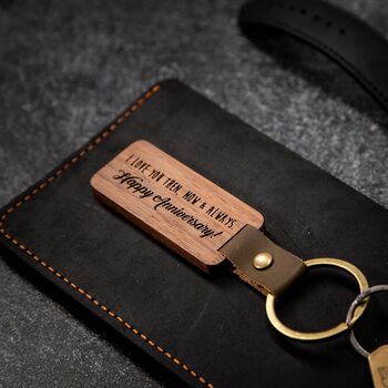 Personalised Wooden And Leather Keyring – Custom Gift, 4 of 6