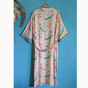 Crane Dance Peach Organic Cotton Dressing Gown, 3 of 4