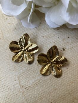 18 K Gold Plated Gold Flower Earrings, 3 of 6