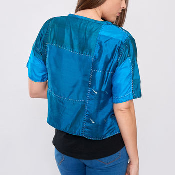 Teal Pure Silk Hand Stitched Cover Up, 3 of 6