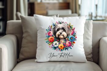 Personalised Havanese Summer Floral Dog Wreath Cushion And Mug Gift Bundle, 4 of 4