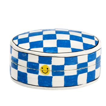 Blue Checkered Smiley Face Jewellery Box, 4 of 4