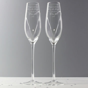 Personalised Hand Cut Heart Swarovski Champagne Flutes, 2 of 7
