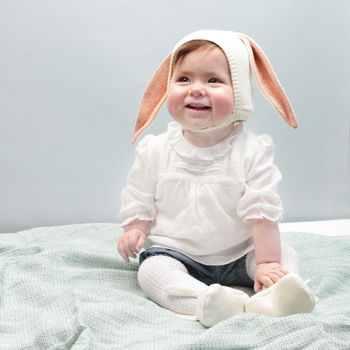 Mint Or Peach Easter Bunny Rabbit Baby Bonnet, 2 of 6