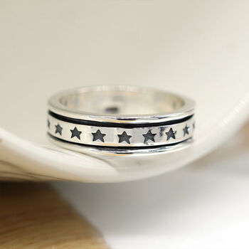 Personalised Black Star Spinner Ring In Sterling Silver, 10 of 12