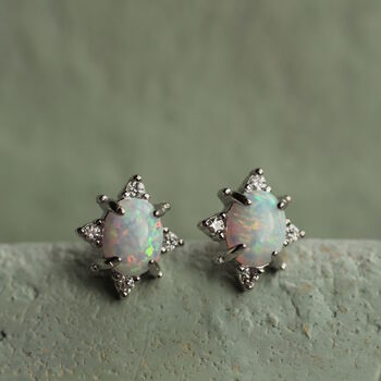 Opal Oval Silver Stud Earrings, 3 of 6