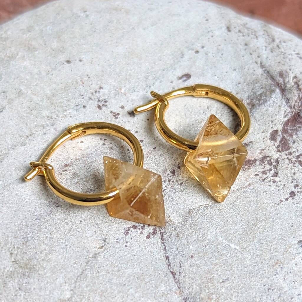 'The Octahedron' Citrine Hoop Earrings, Gold By Lapis London