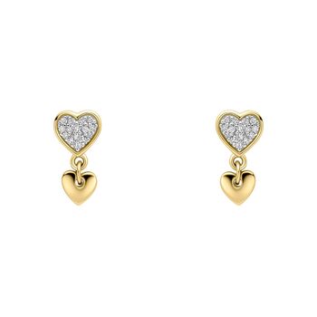 Luxury 9ct Gold Heart Drop Earrings With Diamonds, 2 of 5