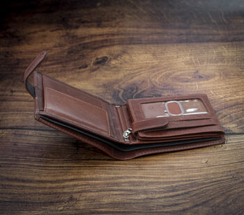 Personalised Brown Leather Wallet Trifold Rfid, 5 of 10