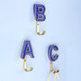 G Decor Alphabet Blue Crackle Hooks Antique Brass, thumbnail 1 of 10