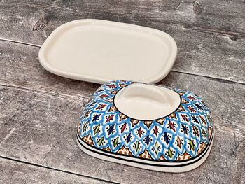Multi Coloured Patterned Butter Dish, 3 of 4