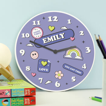 Personalised Positive Vibes Wooden Childrens Clock, 2 of 3