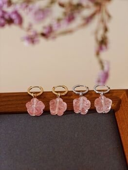 Carved Botan Cherry Quartz Earrings, 7 of 11
