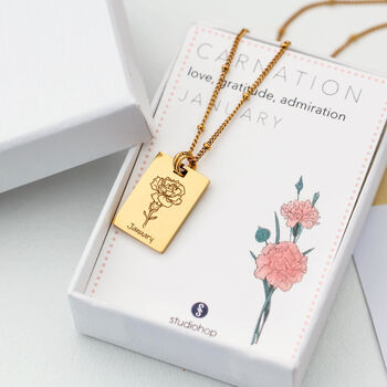 Personalised Rectangle Tag Birth Flower Necklace, 3 of 12