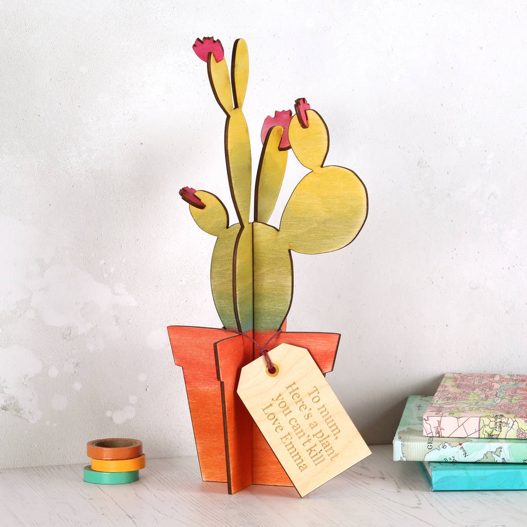 Mother's Day Personalised Wooden Cactus Plant Gift, 1 of 4