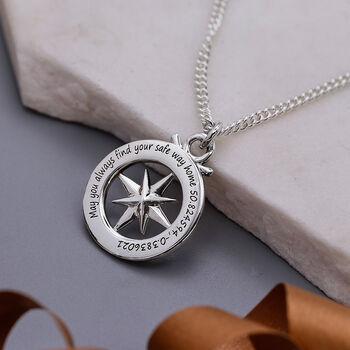Travel Safe Outline Compass St Christopher Necklace, 9 of 12