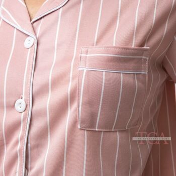 Pink Stripe Soft Cotton Night Suit Shorts Pyjama Set, 7 of 7