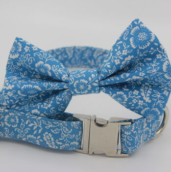 Blue Floral Print Dog Bow Tie, 5 of 6