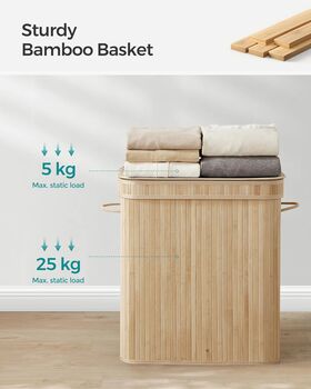 Laundry Hamper With Lid 100 L Bamboo Clothes Basket, 8 of 12