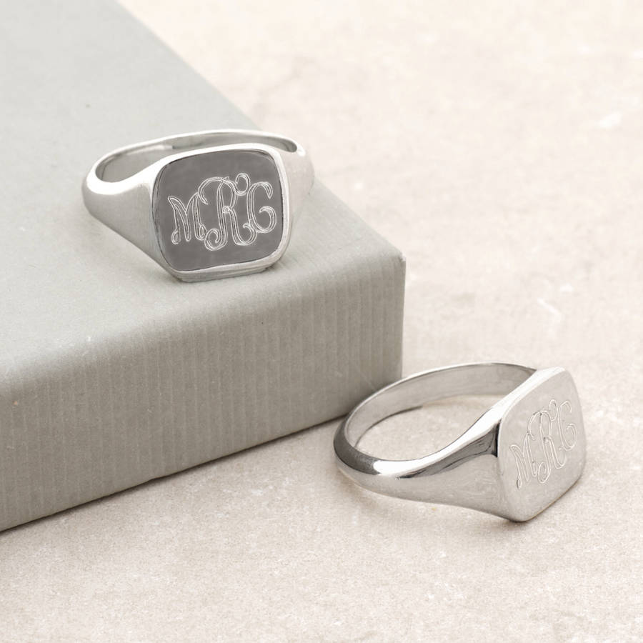 mens sterling silver monogram square signet ring by hurleyburley man | 0