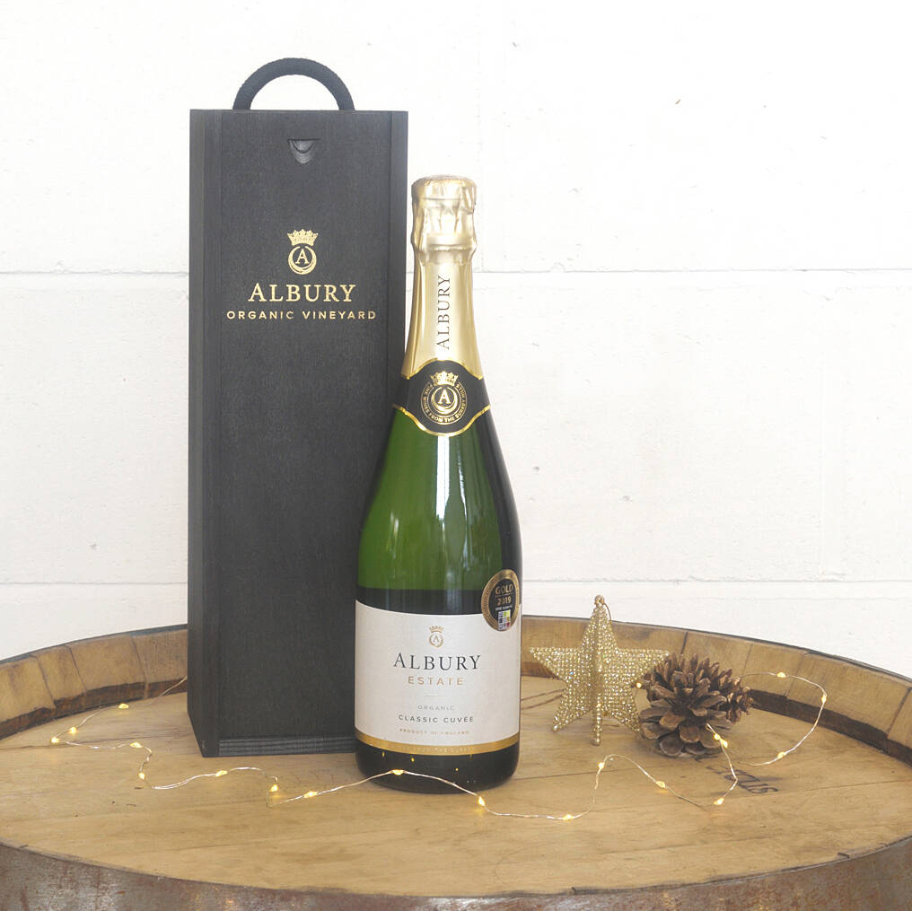 English Sparkling Wine With Wooden Gift Box By Albury Organic Vineyard