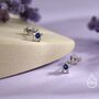 Tiny Sapphire Blue Cz Star Stud Earrings In Sterling Silver, thumbnail 3 of 12