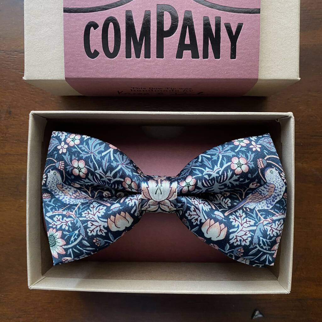 Liberty Silk Bow Tie In Navy Strawberry Thief, 1 of 5