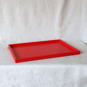 Handmade Lacquered Red Cherry Ottoman Tray, Housewarming Gift, 3 of 9