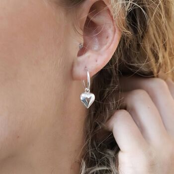 Sterling Silver Heart Charm Hoop Earrings, 4 of 8