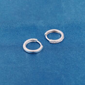 Silver Cz Stone Huggie Hoop Earrings, 5 of 7