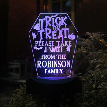 Personalised Trick Or Treat Halloween Solar Light Sign, 2 of 8