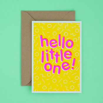 Hello Little One! Handmade Baby Card Neon Pink/Yellow, 6 of 7