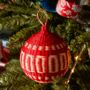 Red Patterned Christmas Baubles Pack Of Three, thumbnail 1 of 8