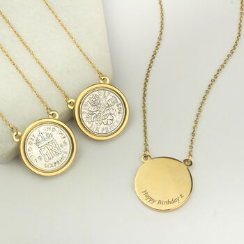 Personalised 80th Birthday Gold Tone Sixpence Necklace, 5 of 9