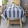 Cotton Linen Rectangular Tablecloth Blue Stripe, thumbnail 3 of 4