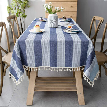 Cotton Linen Rectangular Tablecloth Blue Stripe, 3 of 4