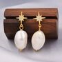 Sterling Silver Starburst Dangling Baroque Pearl Drop Earrings, thumbnail 5 of 12