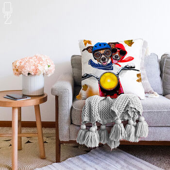 Decorative Pillow Cover Crazy Dogs With Motorcycle, 2 of 4