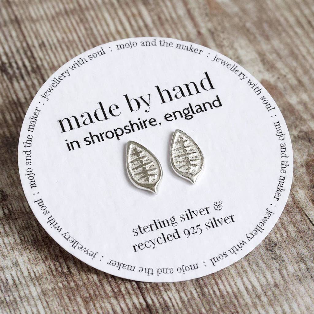 Scandi Leaf Recycled Silver Handmade Earrings, 1 of 11