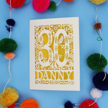 Personalised 30th Birthday Card Papercut Woodland Design, 7 of 8