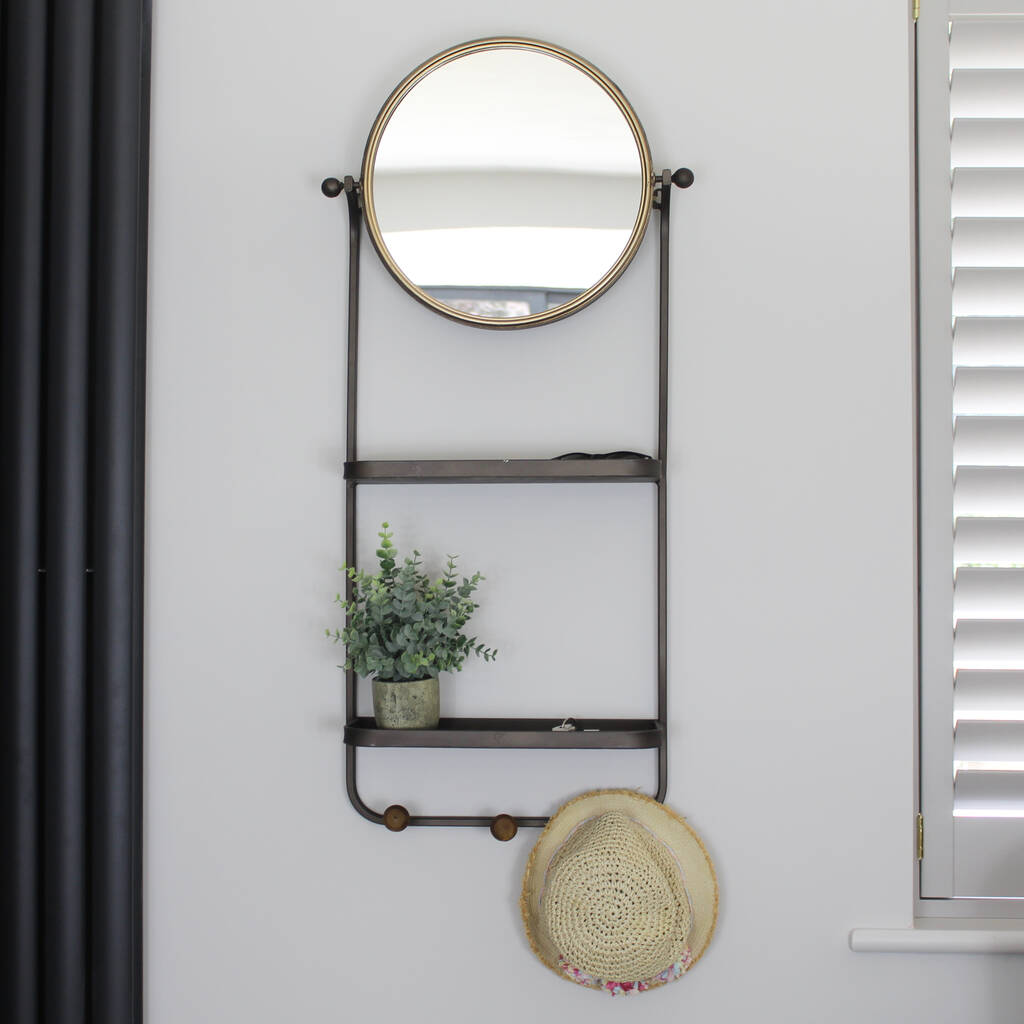 Wall Hanging Mirror, Shelves And Hooks By Lime Tree London