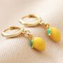 Enamel Lemon Huggie Hoop Earrings In Gold Plating, thumbnail 3 of 7