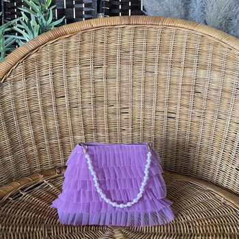 Lilac Tulle Frill Pouch Bag With Pearl Handle, 4 of 6
