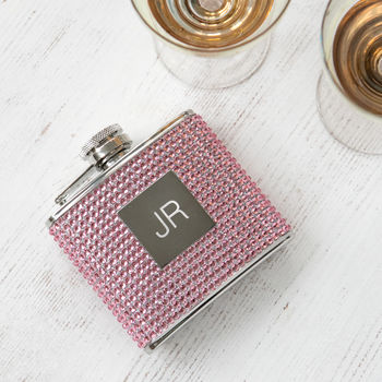 Personalised Monogram Diamante Hip Flask With Funnel, 2 of 5