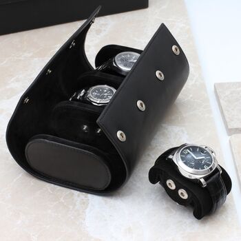 Personalised Luxury Italian Triple Leather Watch Roll, 4 of 5