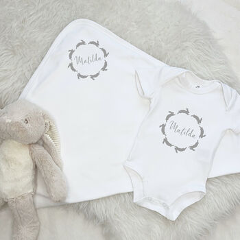 Bunny Personalised Baby Blanket And Babygrow Gift Set, 2 of 3
