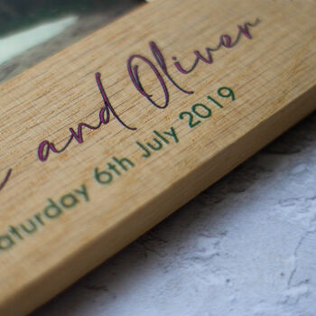 Personalised Wedding Photo Frame, Oak With Peonies, 2 of 6