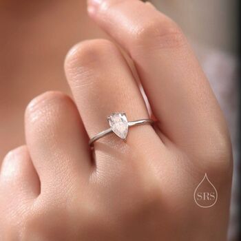 Sterling Silver One Carat Pear Cut Moissanite Diamond Classic Single Stone Engagement Ring, 5 of 9