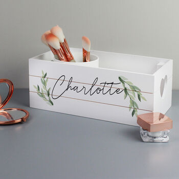 Personalised Botanical White Wooden Crate Organiser, 3 of 5